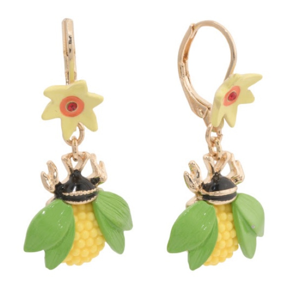 BETSEY JOHNSON gold  plated bee flower earrings NWT